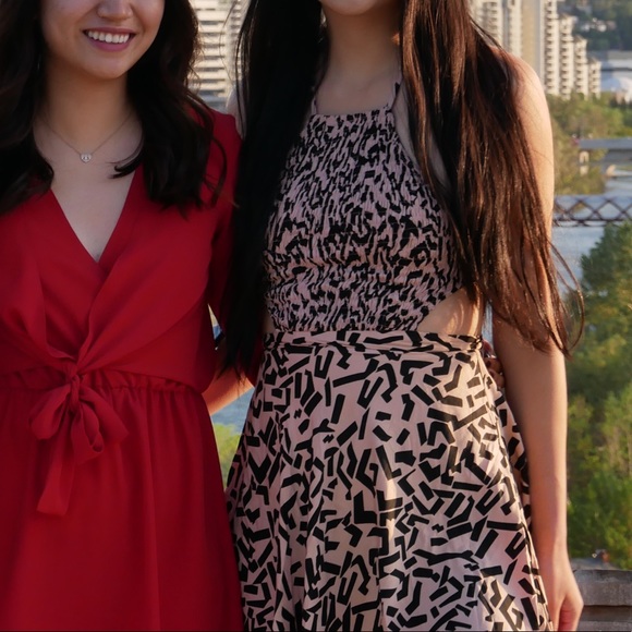 Pink black printed cutout dress - Picture 2 of 6